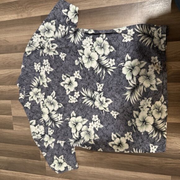 Two Palms Made in Hawaii Hawaiian shirt 2XL  Gray White Hibiscus Cotton - Picture 4 of 4